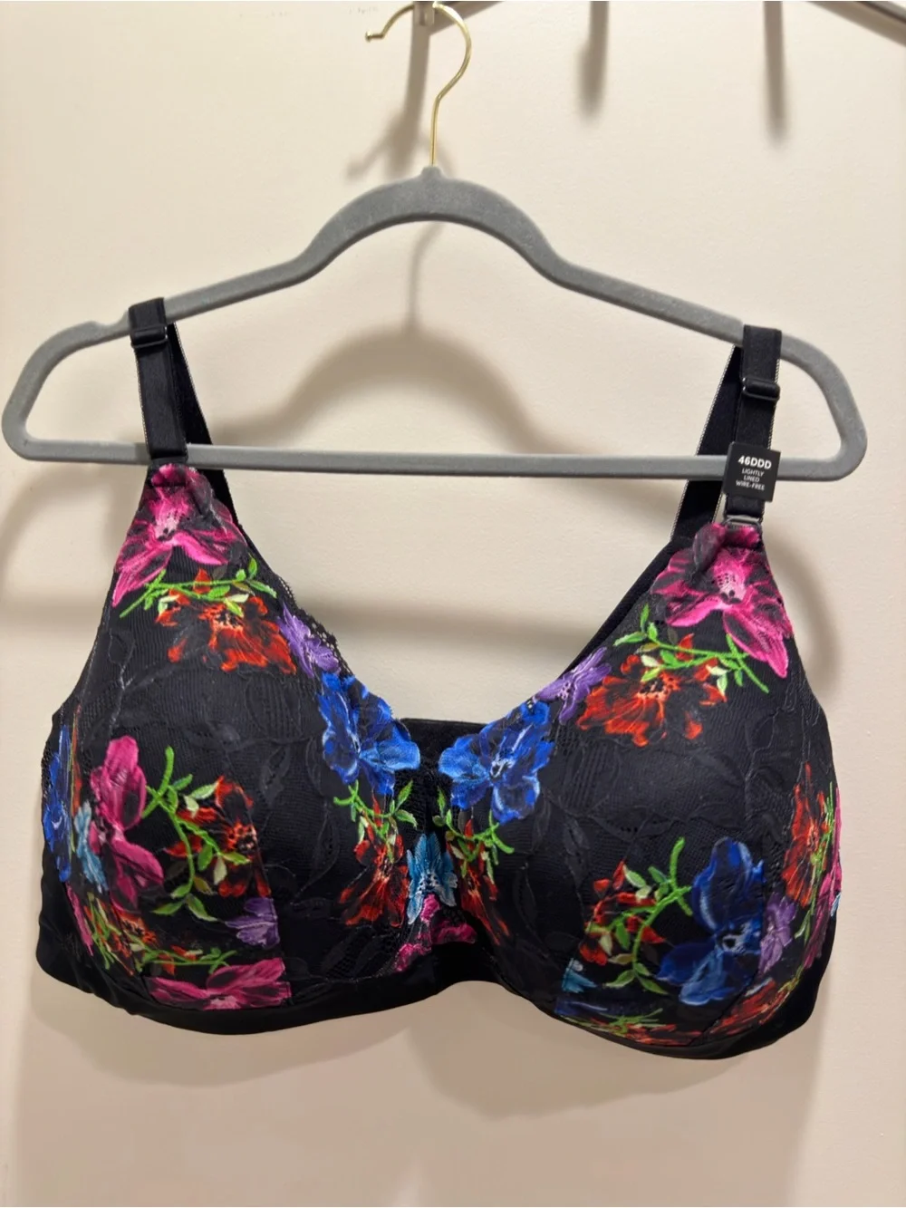 torrid curve Black Bra with Multicolor Floral Lace new size 46ddd
